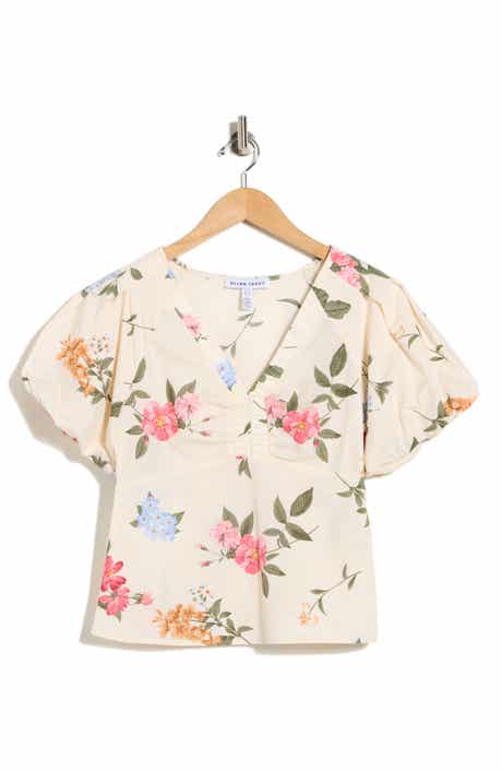 Ellen Tracy Balloon Sleeve Cotton Poplin Top