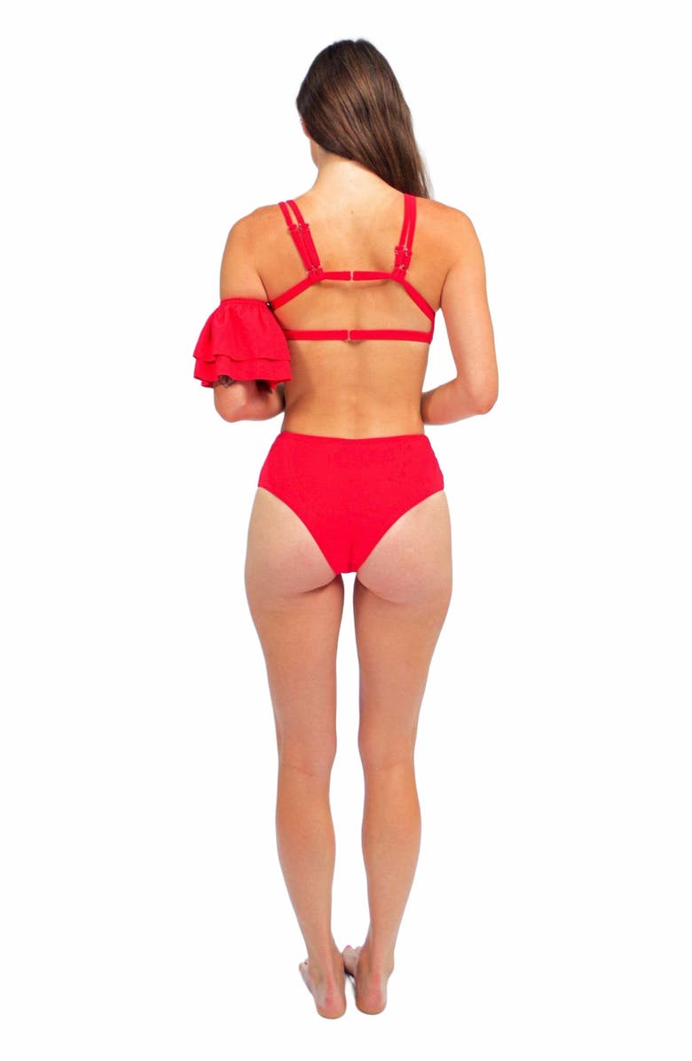 Mary Mercedes Rafa One Piece Swimsuit With Ruffle Sleeve, Alternate, color, Red