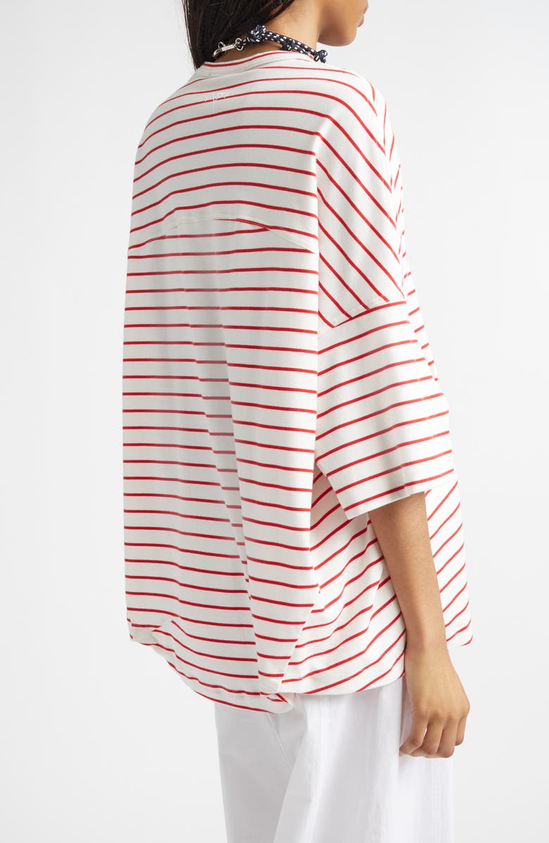 PLAN C Stripe Oversize Cotton T-Shirt, Alternate, color, White / Red Stripe