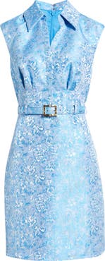 Adrianna Papell Belted Floral Jacquard Sleeveless Cocktail Dress