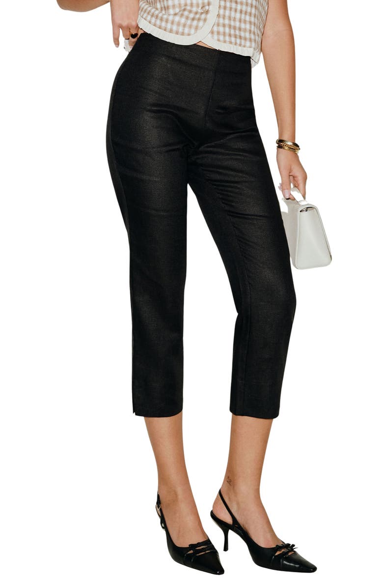 Reformation Petra Low Rise Linen Pedal Pusher Pants, Main, color, Black