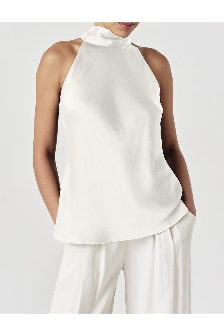Reese High Neck Satin Top, Alternate, color, Ivory