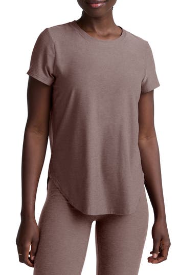 Beyond Yoga On The Down Low T-shirt In Rosey Taupe Heather