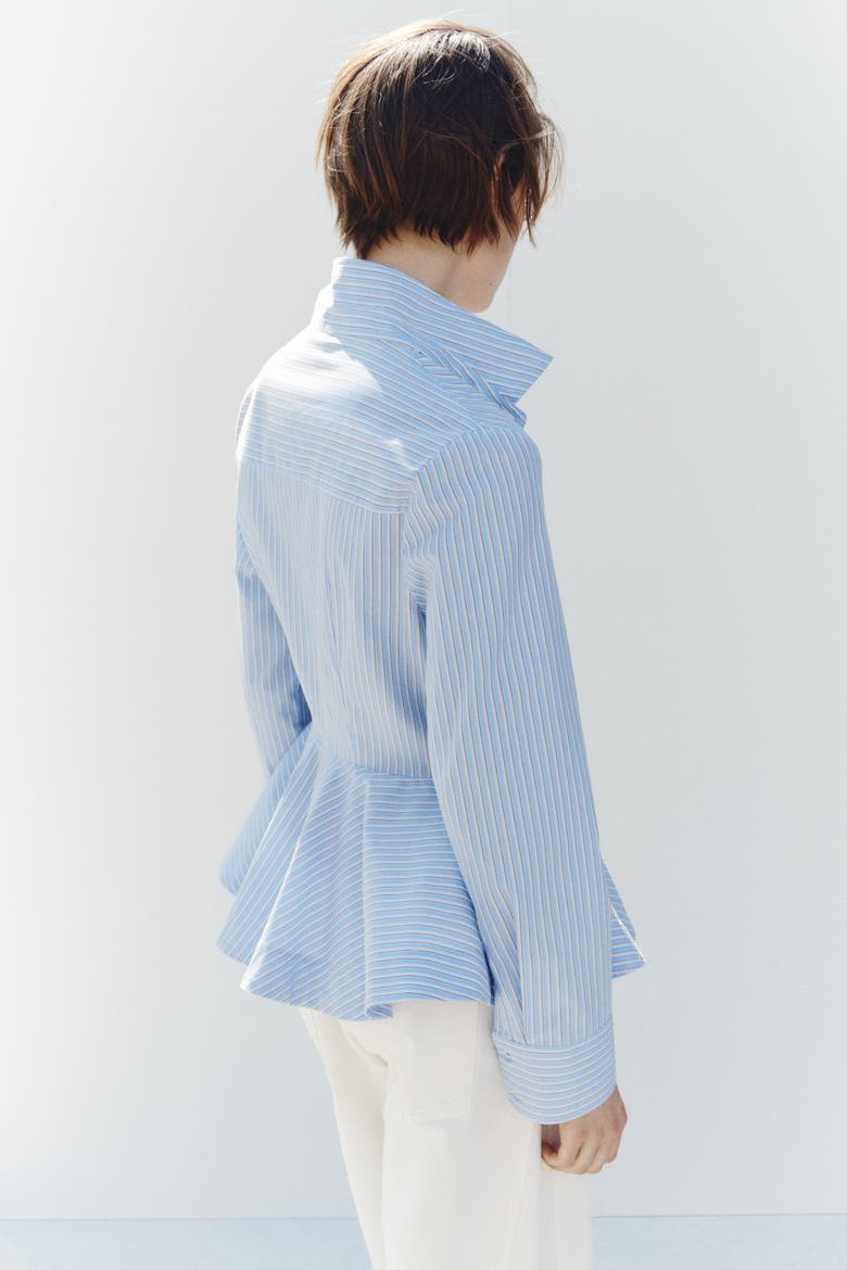 Cotton Peplum Shirt, Alternate, color, Light blue/pinstriped