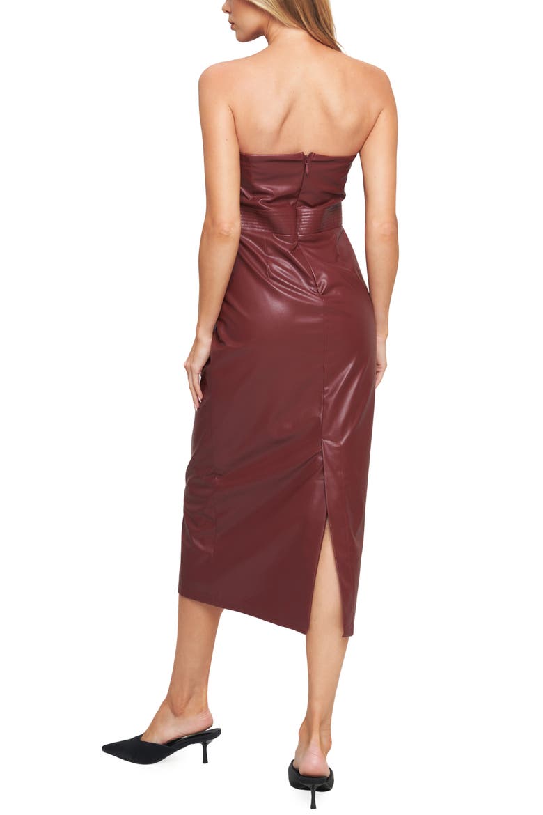 Strapless Faux Leather Midi Dress, Alternate, color, BURGUNDY