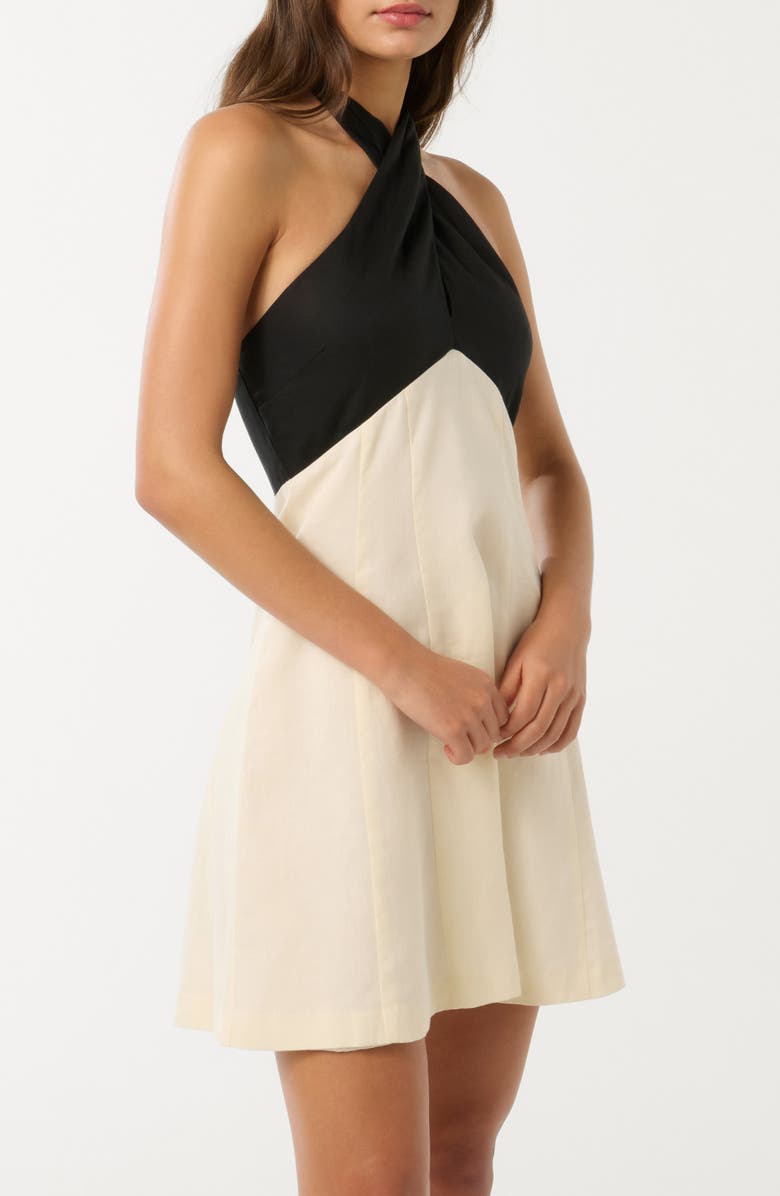Ever New Lea Contrast Detail Halter Neck Linen Minidress, Alternate, color, Cream/ Black