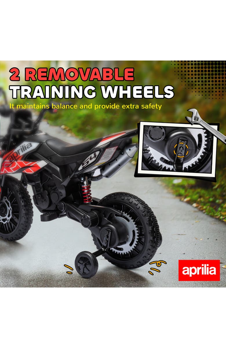 Qaba 12V Kids Motorcycle, Aprilia Licenced with Training Wheels, Spring Suspension, Alternate, color, Red