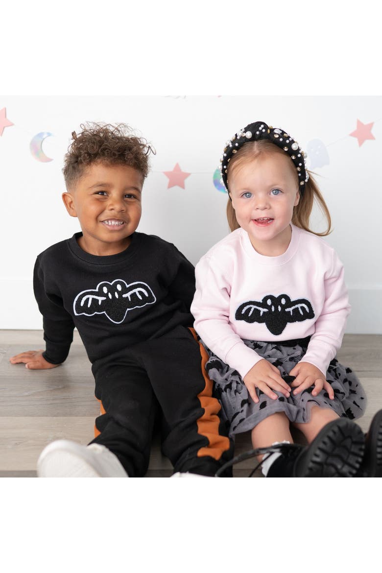 Bat Patch Halloween Sweatshirt, Alternate, color, Black