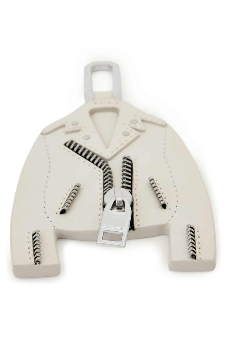 AllSaints Dalby Leather Jacket Keyring, Alternate, color, Ivory White/ Silver