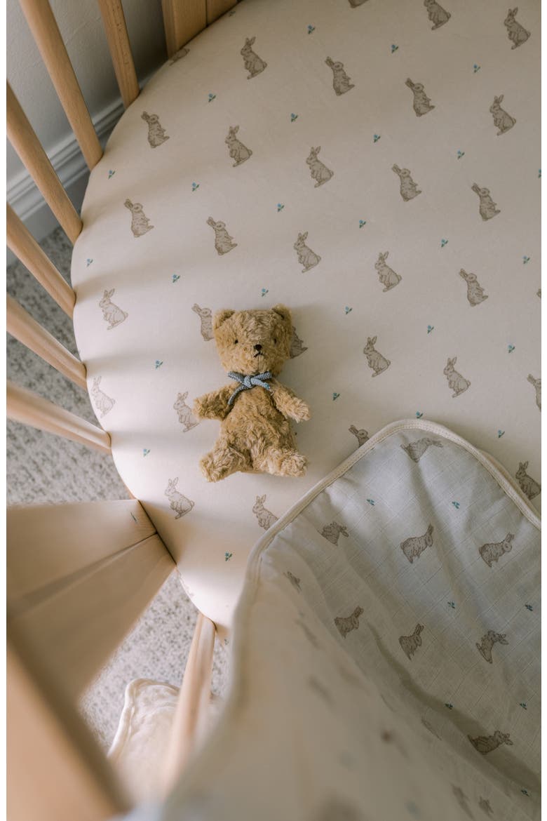 Print Organic Cotton Muslin Crib Sheet, Alternate, color, BUNNIES