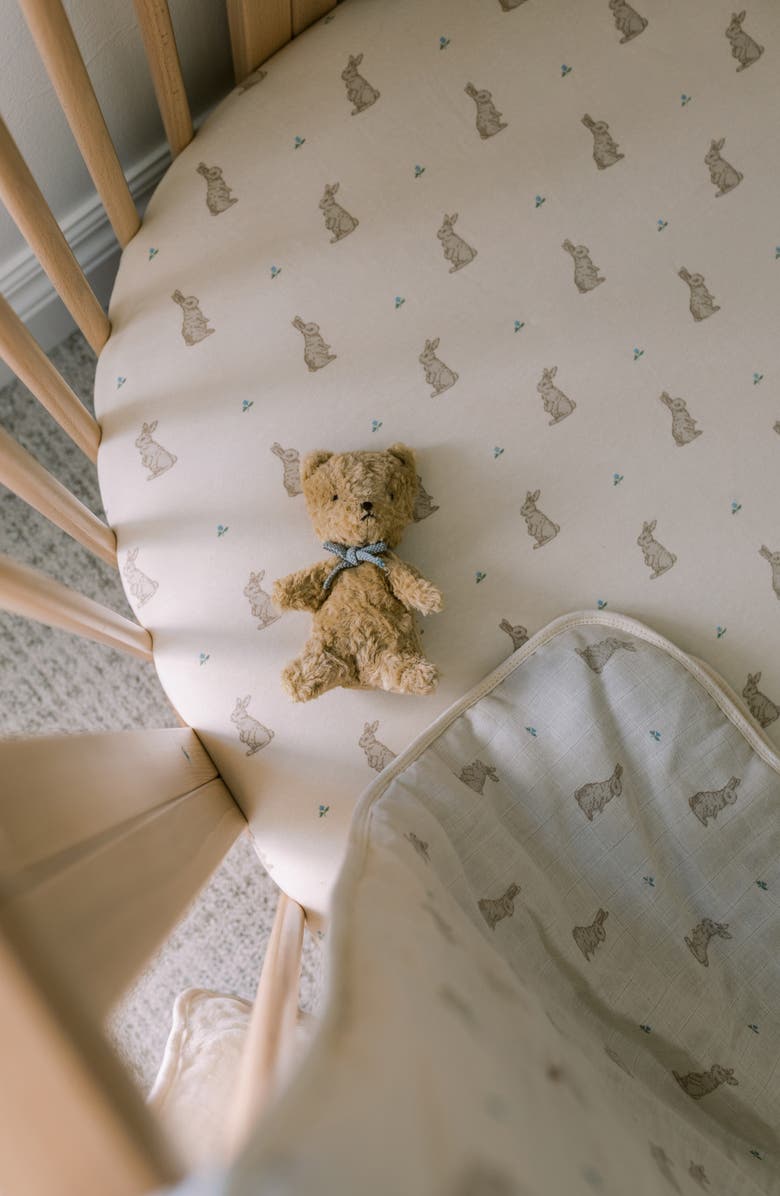 Oilo Print Organic Cotton Muslin Crib Sheet, Alternate, color, Bunnies