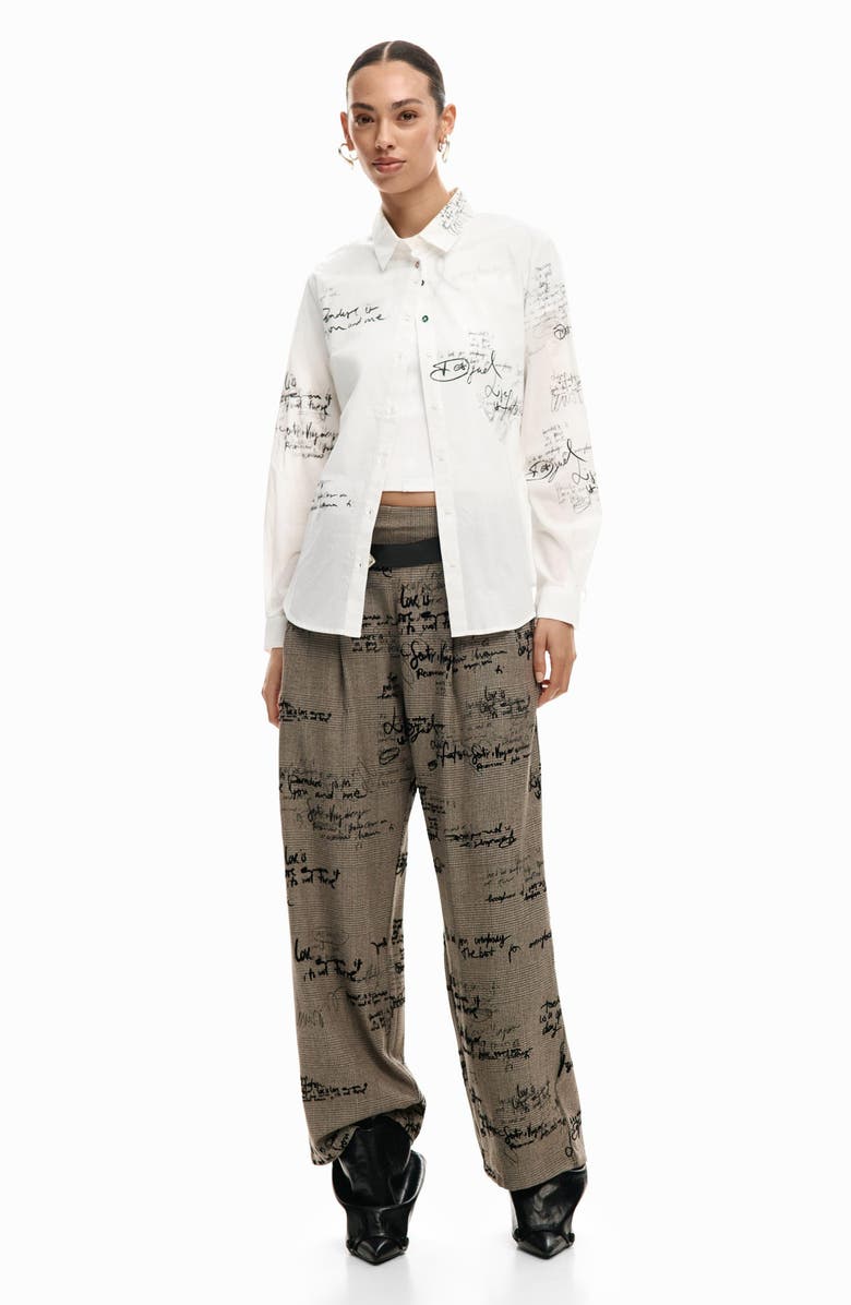 Desigual Paradise Oversize Cotton Button-Up Shirt, Alternate, color, White