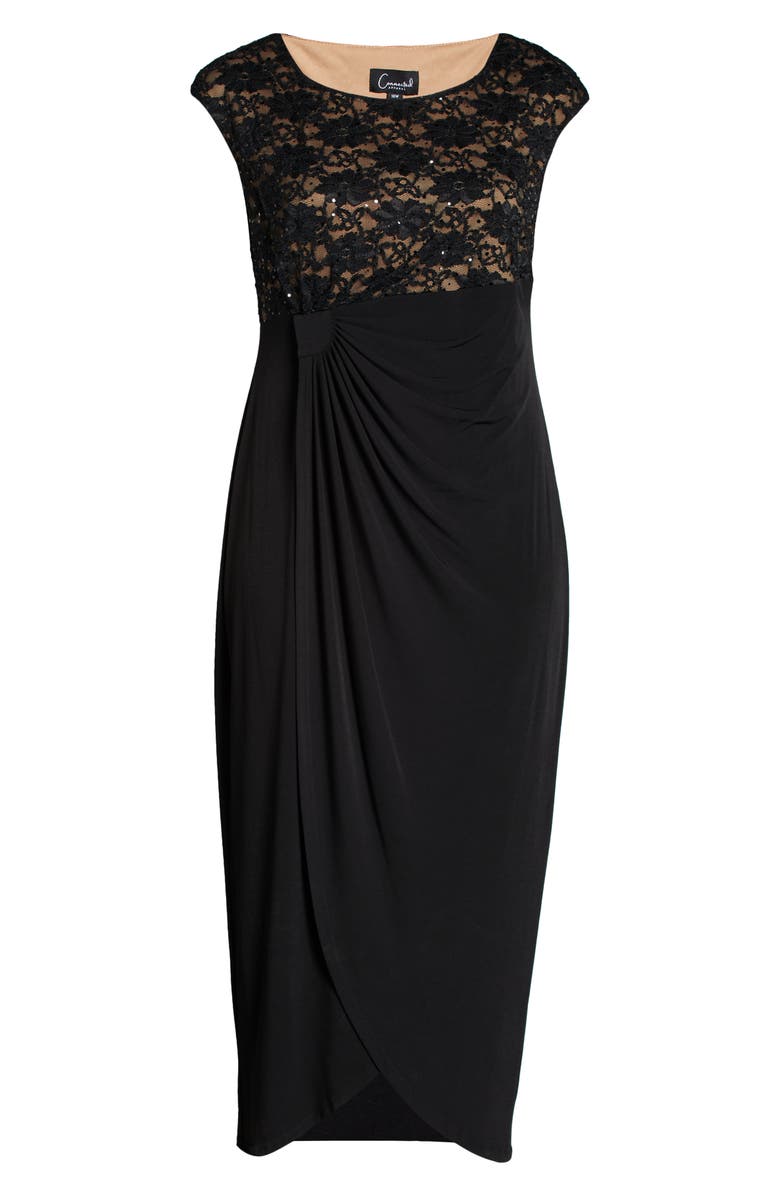 Connected Apparel Lace Bodice Cap Sleeve Dress, Alternate, color, 