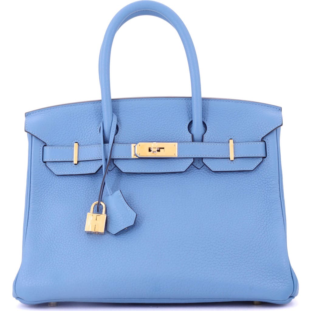 Pre-owned Hermes  Hermes Birkin Handbag Blue Clemence With Gold Hardware 30