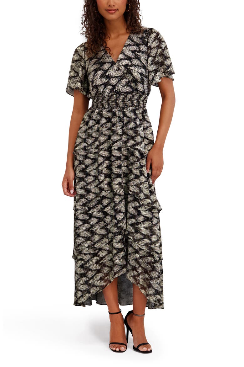 Foiled Yoryu Midi Dress, Main, color, BLACK/ GOLD
