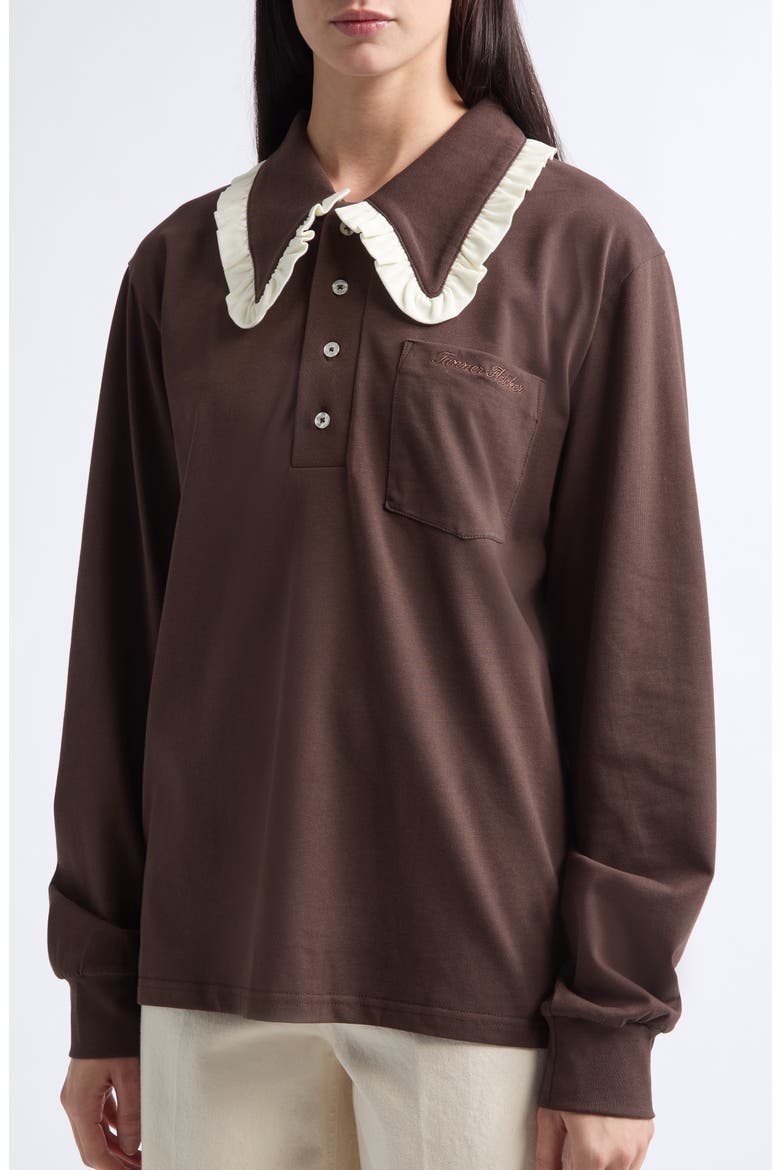 Frank Ruffle Collar Top, Alternate, color, BROWN