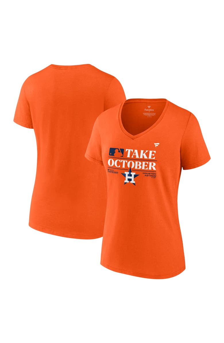 FANATICS Women's Fanatics Branded Orange Houston Astros 2023 Postseason Locker Room V-Neck T-Shirt, Main, color,
