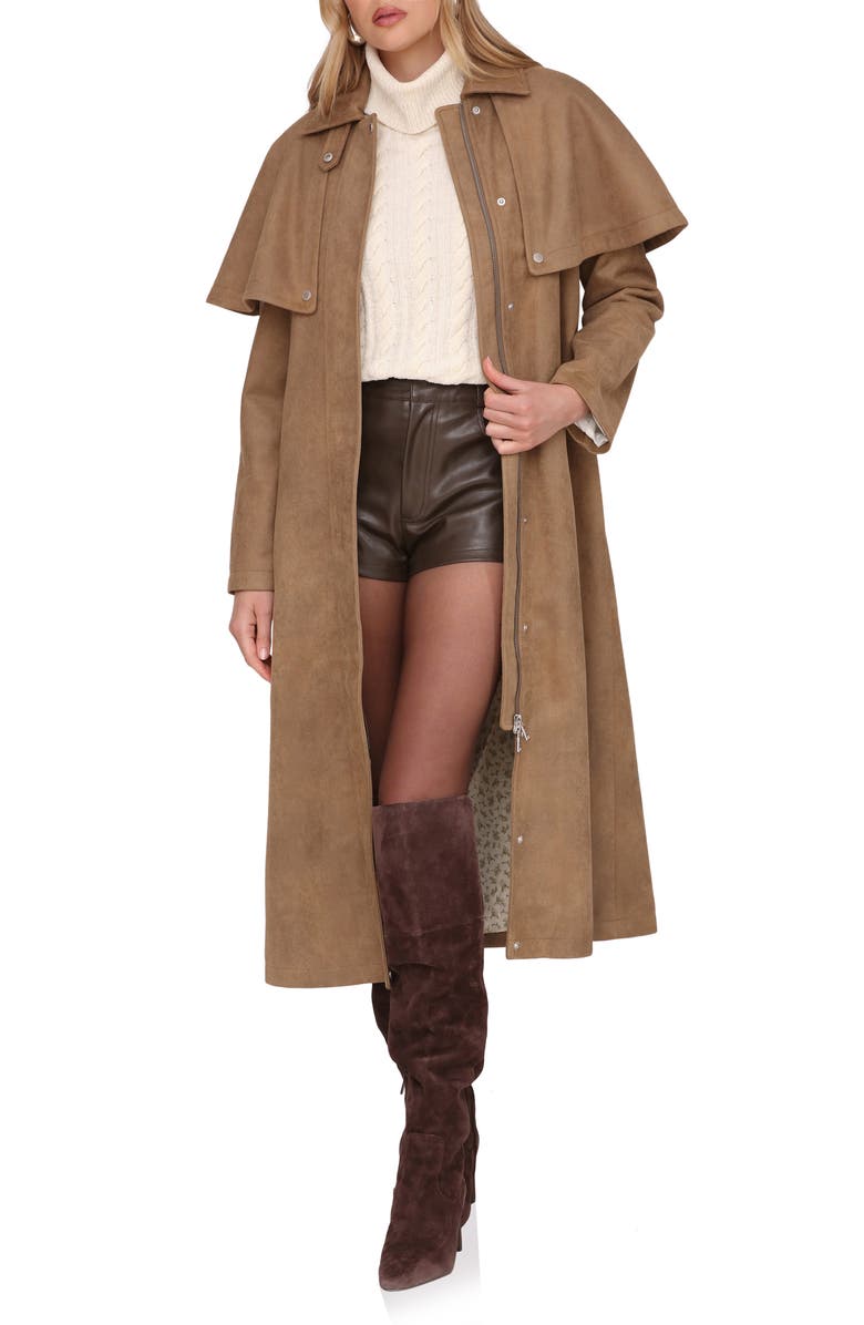 Avec Les Filles Faux Suede Cape Trench Coat, Main, color, Fawn