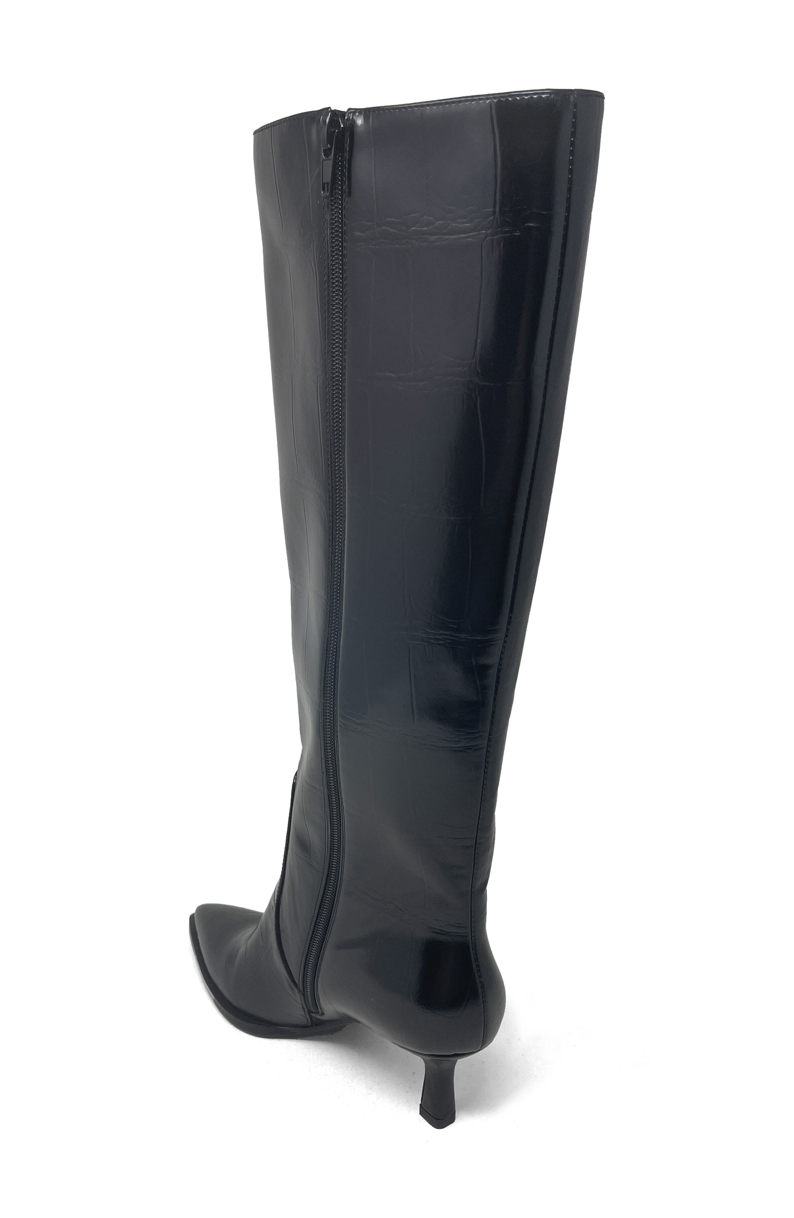 SHUSHOP Vanessa Pointed Toe Knee High Kitten Boot, Alternate, color, Black Croco