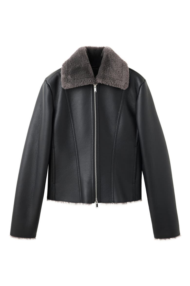 Faux Leather Jacket with Faux Fur Trim (Nordstrom Exclusive), Main, color, BLACK