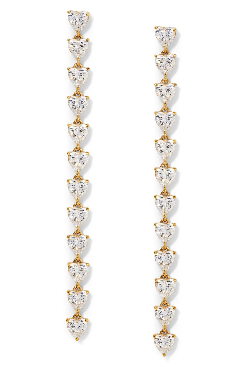 Crystal Heart Linear Drop Earrings, Main, color, GOLD