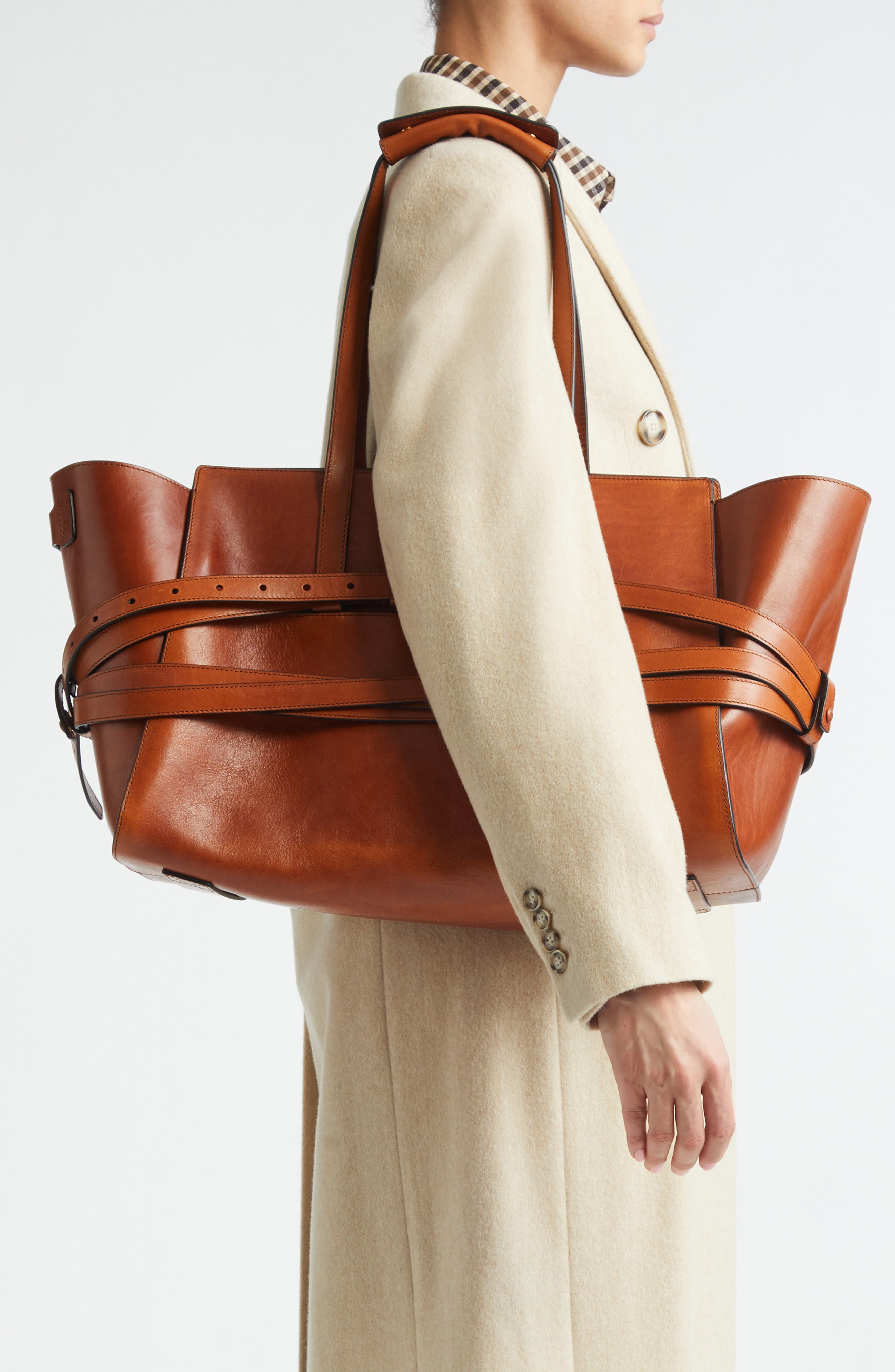 Moschino Tie Me Leather Tote, Alternate, color, Hide 20A Od9