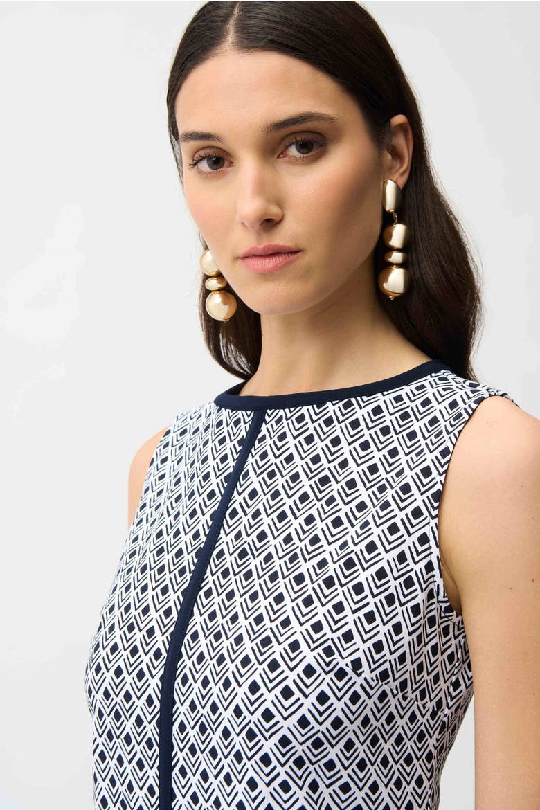Millennium Geometric Print A-Line Dress With Contrast Trim, Alternate, color, Vanilla/Midnight Blue