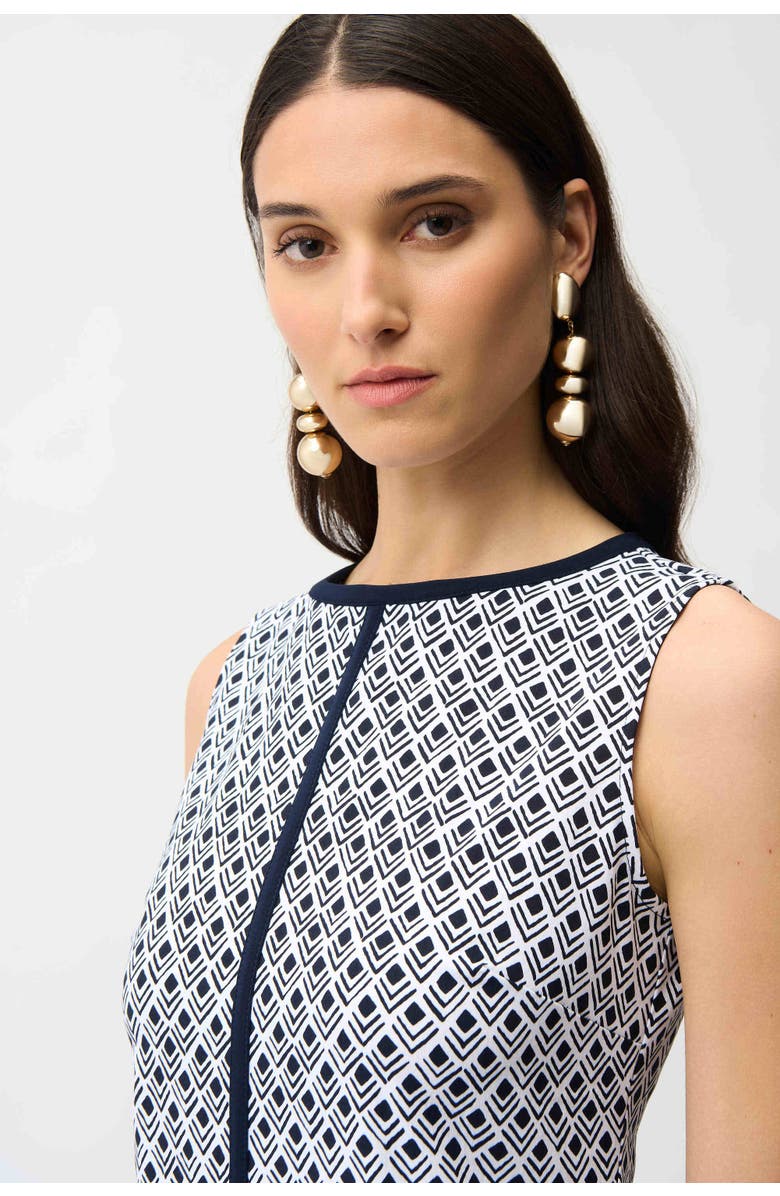 JOSEPH RIBKOFF Millennium Geometric Print A-Line Dress With Contrast Trim, Alternate, color, Vanilla/Midnight Blue