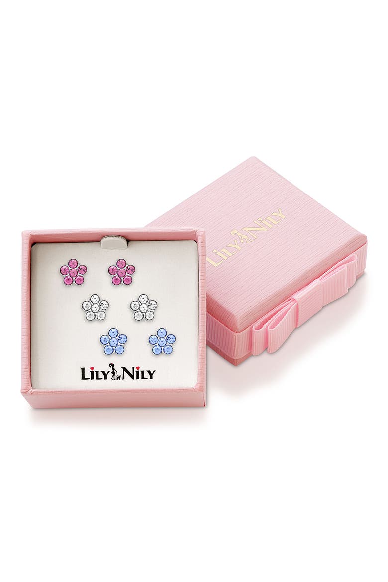 Set of 3 Kids' Crystal Flower Stud Earrings, Alternate, color, MULTI