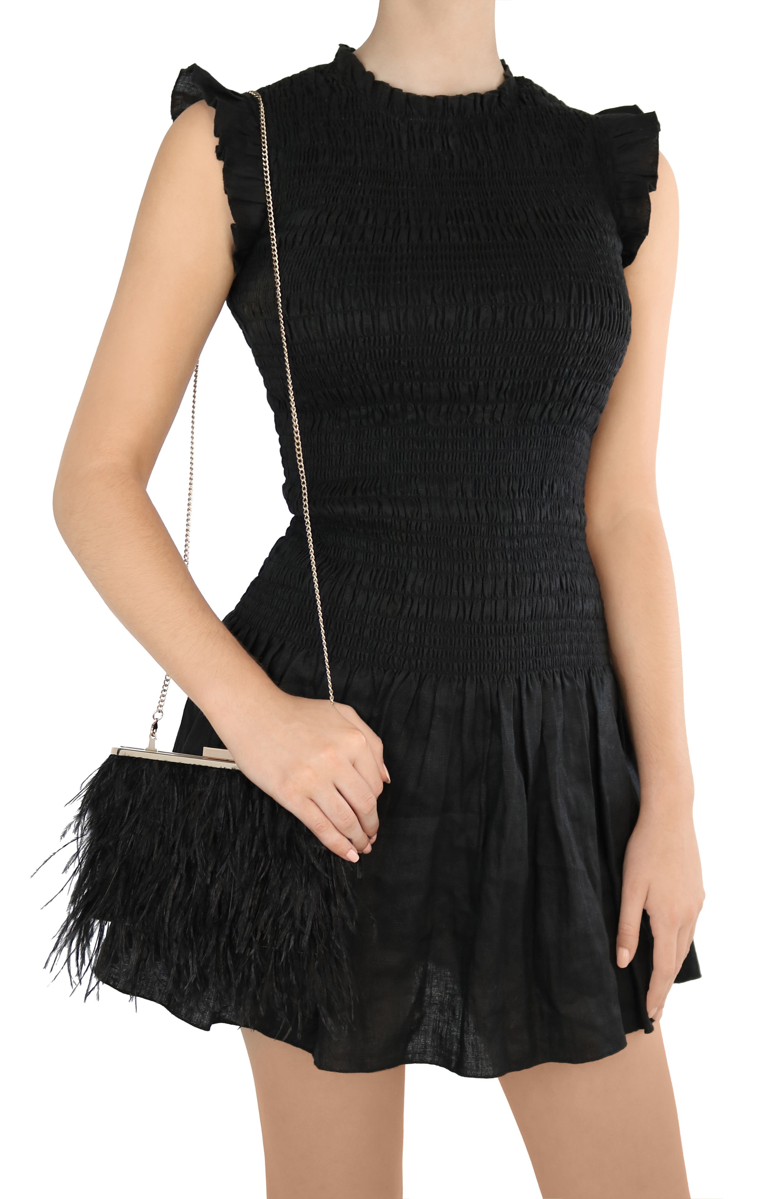 Olga Berg Ostrich Feather Embellished Clutch, Alternate, color, Black