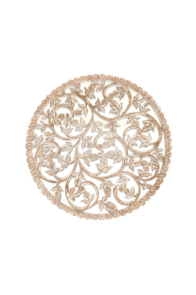 Round Wood Handcarved Wall Panel with Mirror, Main, color, White