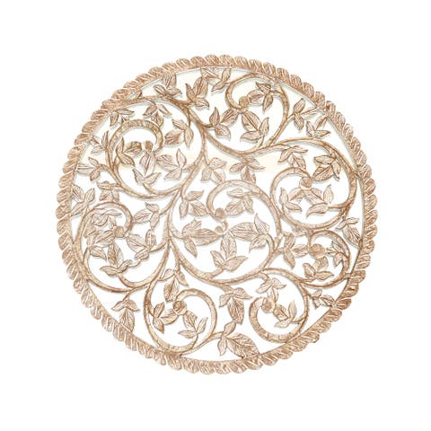 Round Wood Handcarved Wall Panel with Mirror