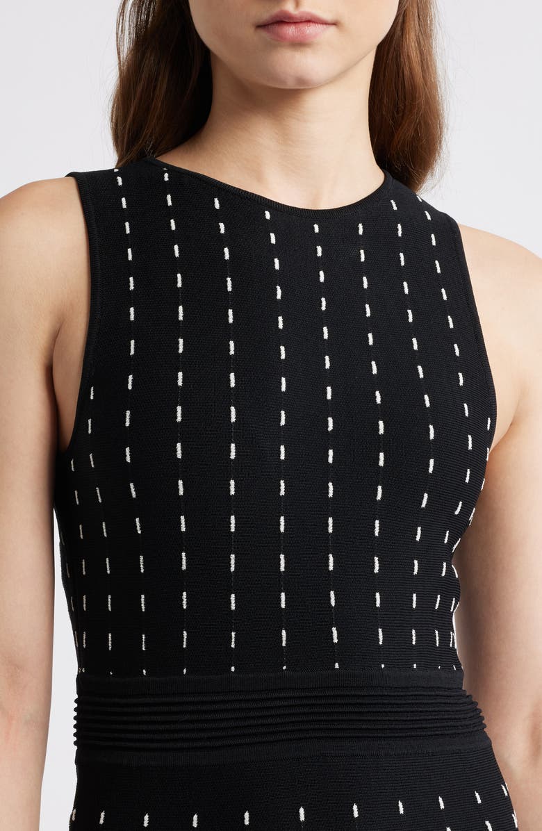 Anne Klein Stripe Pintuck Fit & Flare Dress, Alternate, color, Anne Black/ White Dove