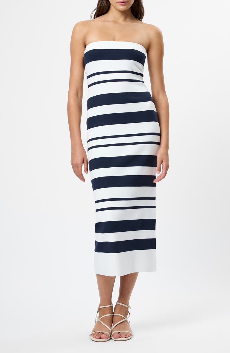 French Connection Maxime Stripe Strapless Midi Dress, Main, color, Summerwhite-Marine