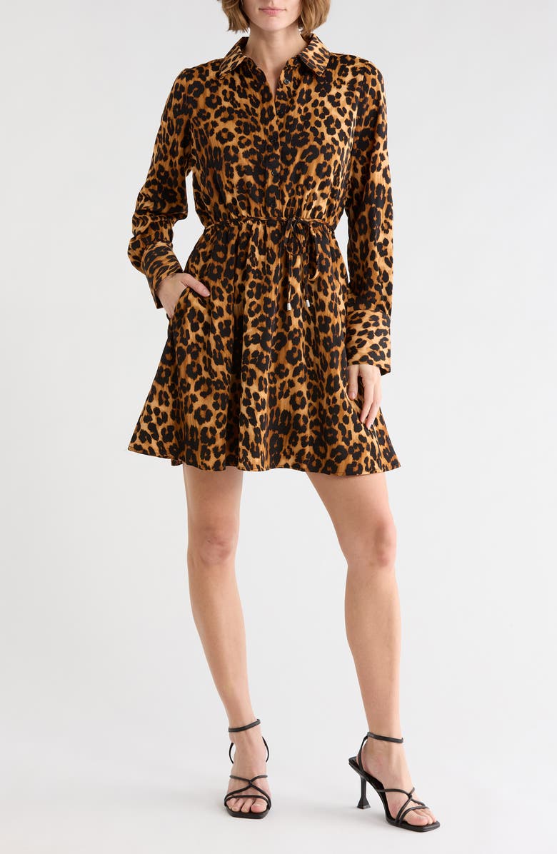 Sam Edelman Leopard Print Long Sleeve Shirtdress, Main, color, Leopard