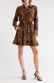 Sam Edelman Leopard Print Long Sleeve Shirtdress