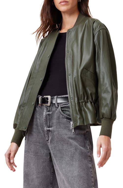 Allsaints Sofi Drawstring Leather Bomber Jacket In Military Green
