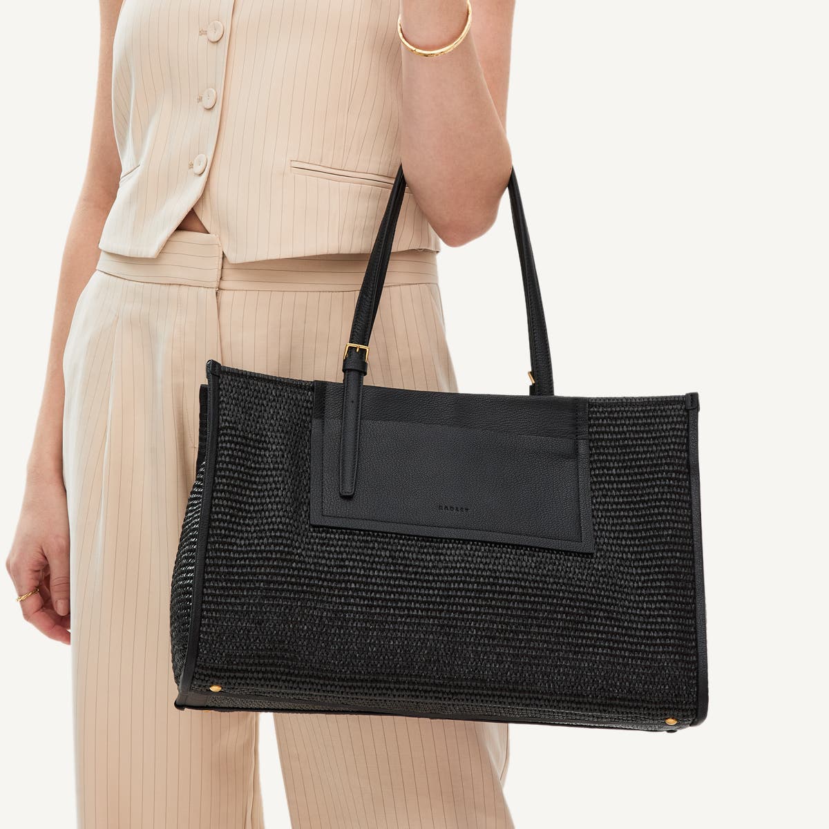 Radley The Burlington - Raffia Large Open Top Tote Bag, Alternate, color, Black