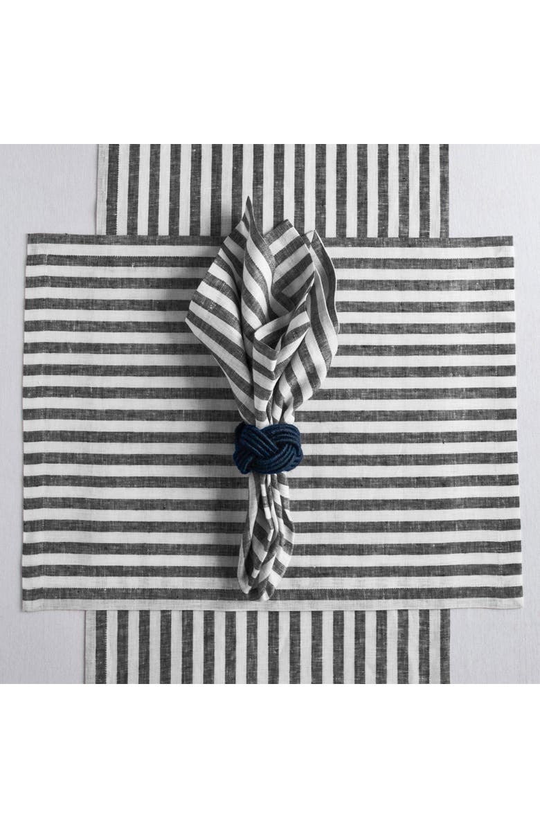 Solino Home Linen Table Runner for Dining Table, Holiday and Everyday Table Decor - Amalfi Stripe, Alternate, color, Black And White