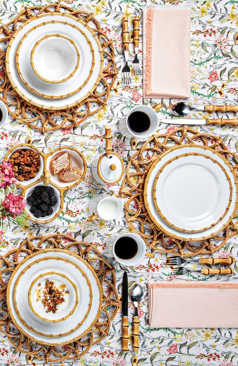 Juliska Bamboo Ceramic Charger Plate, Alternate, color, Whitewash/ Bamboo Natural