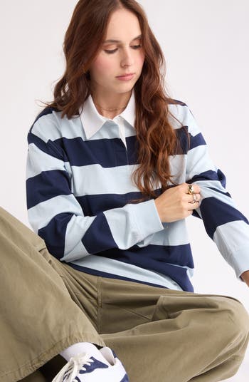 Oversize Rugby Stripe Long SLeeve Polo