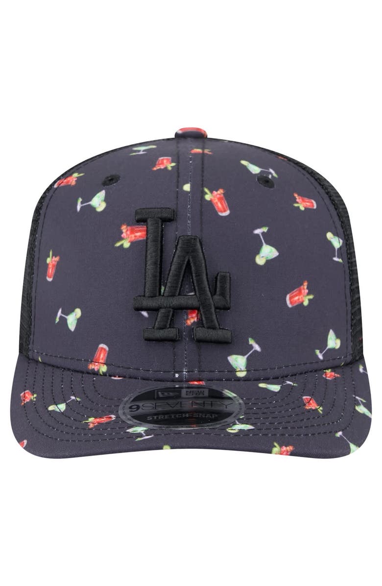 New Era Men's New Era Black Los Angeles Dodgers Adventure Drinks Pattern 9SEVENTY Stretch-Snap Hat, Alternate, color, Navy