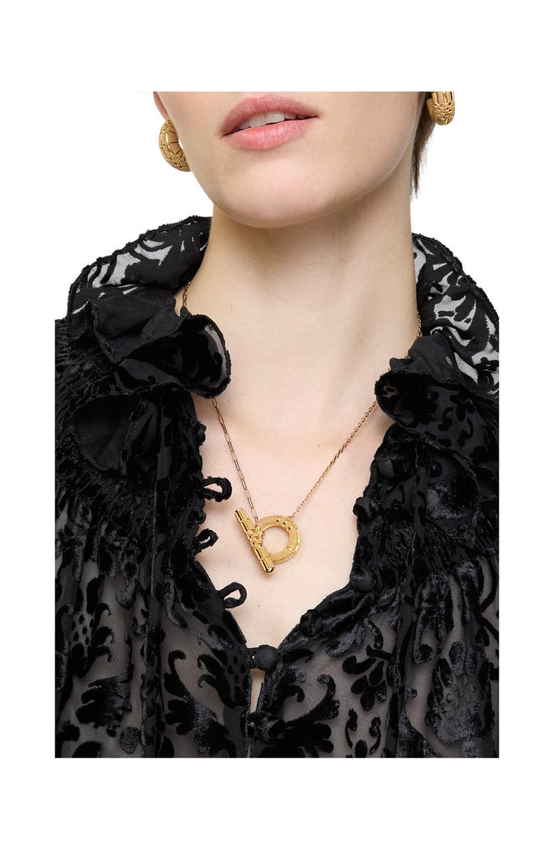 Burberry Check Granulation T-Bar Necklace, Alternate, color, Gold