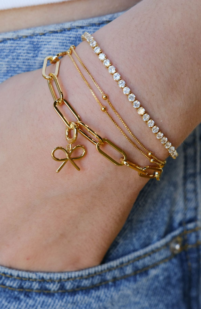 Nickel & Suede Bow Charm, Alternate, color, Gold
