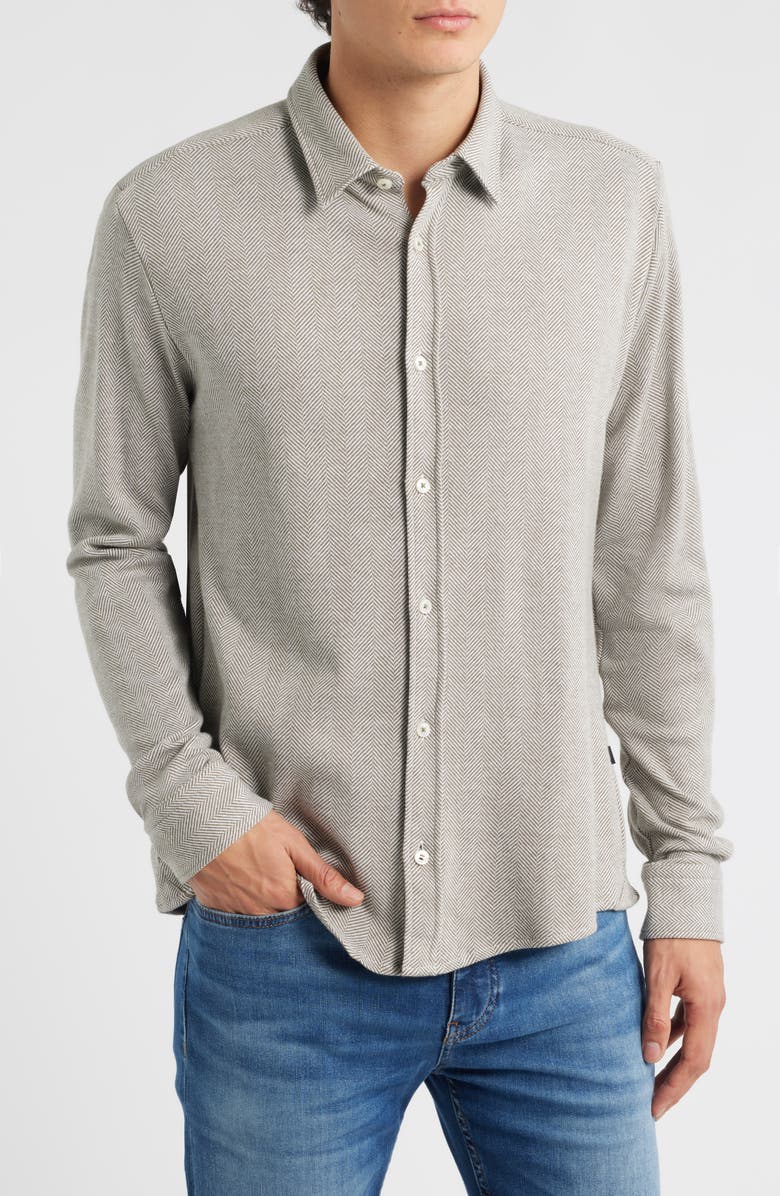 BOSS Roan Kent Cotton Button-Up Shirt, Main, color, Open Green