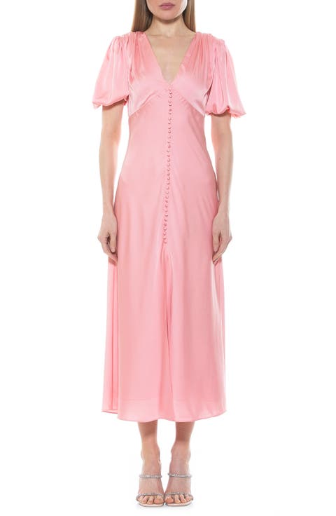 Lorelei V-Neck Bubble Sleeve Midi Dress