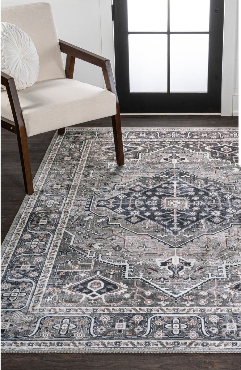 JONATHAN Y Alacati Ogee Medallion Machine-Washable Area Rug, Alternate, color, Dark Gray/Light Gray