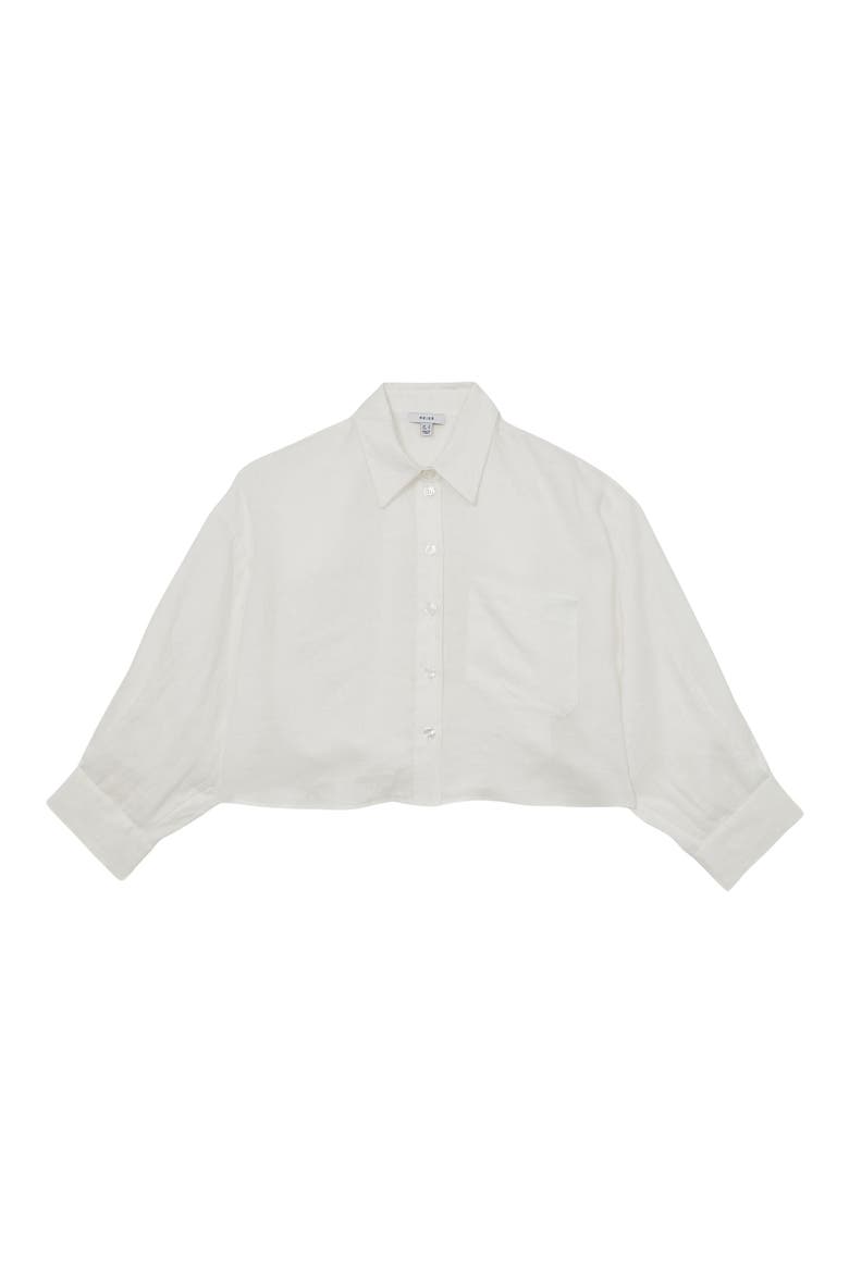 Solena Crop High-Low Linen Shirt, Alternate, color, WHITE