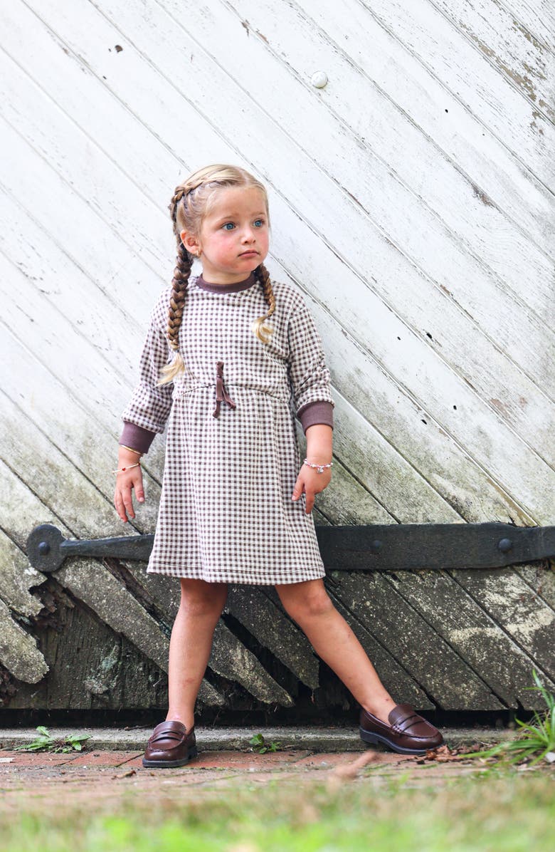 Manière Kids' Gingham Long Sleeve Dress, Alternate, color, Mocha