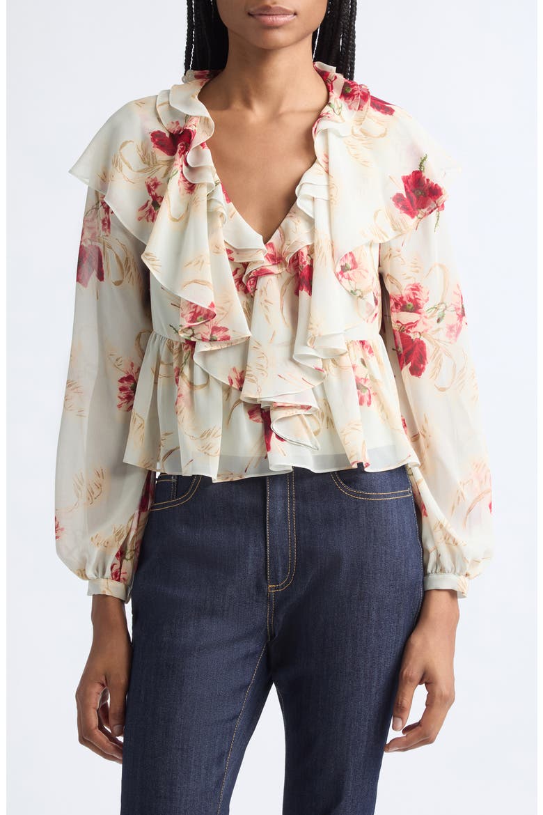 Aurore Wilted Poppy Ruffled Top, Main, color, POWDER BLUE MULTI